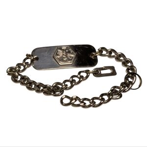 ACU-LIFE Medical Alert ID Diabetic Bracelet Silver Chain Engraved